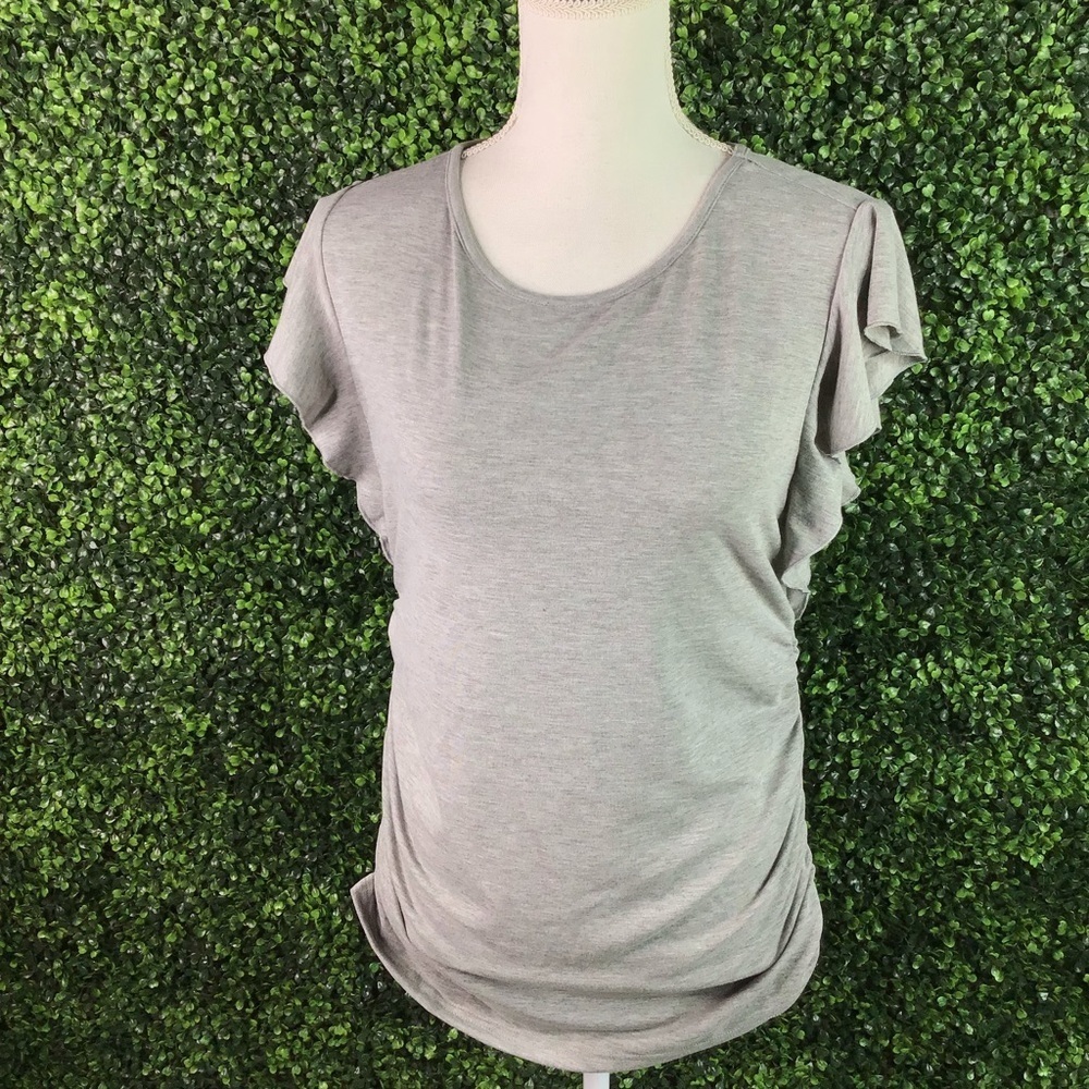 Gray ruffle cap sleeve maternity top NWT‎